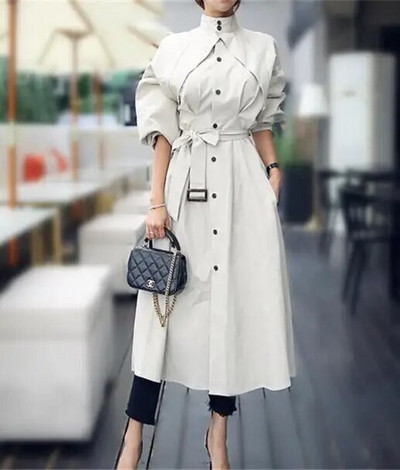 Darba apģērbs Pavasara rudens garais mētelis sieviešu tranšeja virsdrēbes ar garām piedurknēm Elegants, krāsains mētelis ar vērtnēm SL102