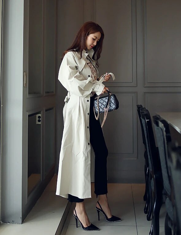 Darba apģērbs Pavasara rudens garais mētelis sieviešu tranšeja virsdrēbes ar garām piedurknēm Elegants, krāsains mētelis ar vērtnēm SL102