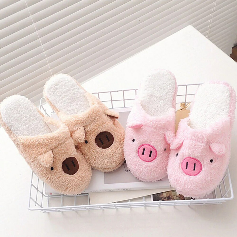 Sieviešu ziemas čības Chinelos Pantufas Adulto Fashion Lovely Bear Pig Indoor House čības ar kažokādu Jaunas mājas kurpes sievietēm