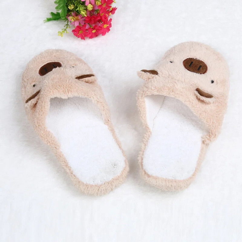 Sieviešu ziemas čības Chinelos Pantufas Adulto Fashion Lovely Bear Pig Indoor House čības ar kažokādu Jaunas mājas kurpes sievietēm