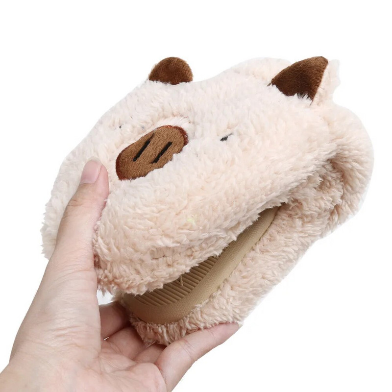 Sieviešu ziemas čības Chinelos Pantufas Adulto Fashion Lovely Bear Pig Indoor House čības ar kažokādu Jaunas mājas kurpes sievietēm