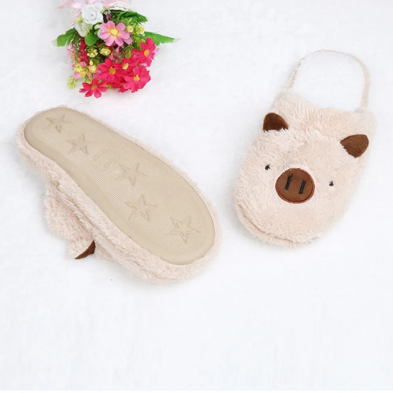 Sieviešu ziemas čības Chinelos Pantufas Adulto Fashion Lovely Bear Pig Indoor House čības ar kažokādu Jaunas mājas kurpes sievietēm
