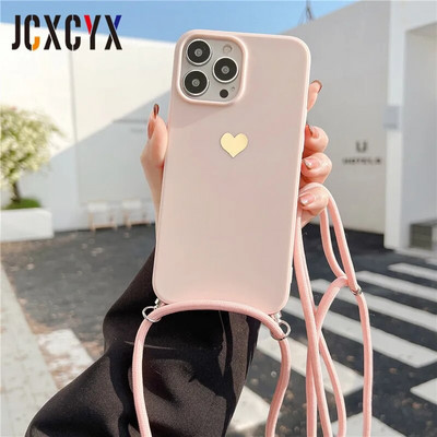 Plating Love Crossbody Κολιέ Κορδόνι Κορδόνι Μαλακή θήκη τηλεφώνου για iPhone 15 14 13 12 Pro Max 11 Mini XS XR 7 Plus SE Κάλυμμα