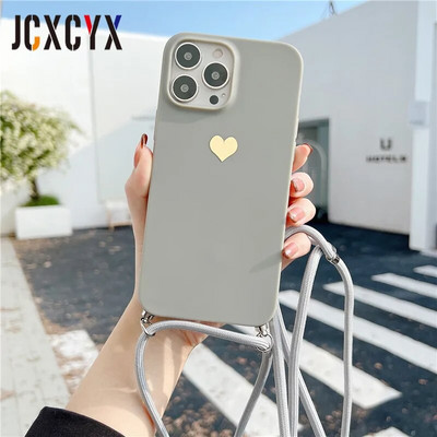 Plating Love Crossbody Κολιέ Κορδόνι Κορδόνι Μαλακή θήκη τηλεφώνου για iPhone 15 14 13 12 Pro Max 11 Mini XS XR 7 Plus SE Κάλυμμα