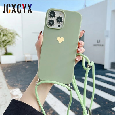 Plating Love Crossbody Κολιέ Κορδόνι Κορδόνι Μαλακή θήκη τηλεφώνου για iPhone 15 14 13 12 Pro Max 11 Mini XS XR 7 Plus SE Κάλυμμα
