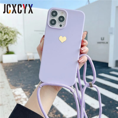 Plating Love Crossbody Κολιέ Κορδόνι Κορδόνι Μαλακή θήκη τηλεφώνου για iPhone 15 14 13 12 Pro Max 11 Mini XS XR 7 Plus SE Κάλυμμα
