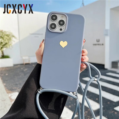 Plating Love Crossbody Κολιέ Κορδόνι Κορδόνι Μαλακή θήκη τηλεφώνου για iPhone 15 14 13 12 Pro Max 11 Mini XS XR 7 Plus SE Κάλυμμα
