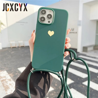 Plating Love Crossbody Κολιέ Κορδόνι Κορδόνι Μαλακή θήκη τηλεφώνου για iPhone 15 14 13 12 Pro Max 11 Mini XS XR 7 Plus SE Κάλυμμα