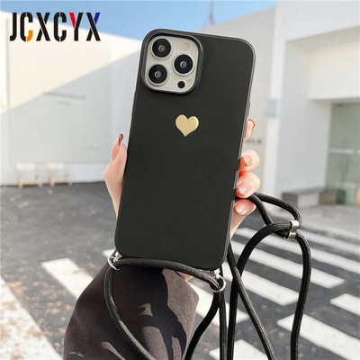 Plating Love Crossbody Κολιέ Κορδόνι Κορδόνι Μαλακή θήκη τηλεφώνου για iPhone 15 14 13 12 Pro Max 11 Mini XS XR 7 Plus SE Κάλυμμα