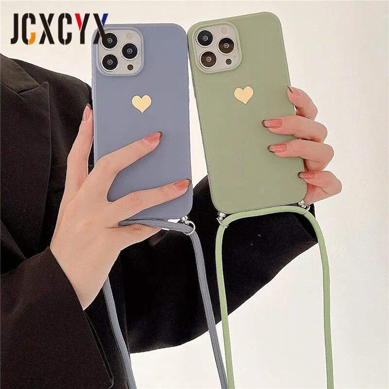 Plating Love Crossbody Κολιέ Κορδόνι Κορδόνι Μαλακή θήκη τηλεφώνου για iPhone 15 14 13 12 Pro Max 11 Mini XS XR 7 Plus SE Κάλυμμα