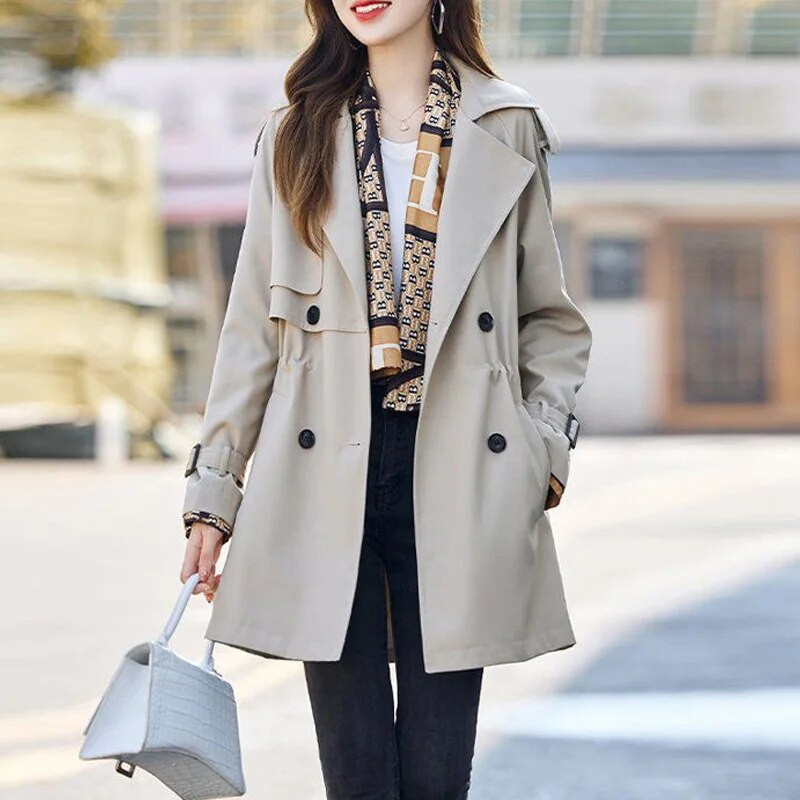 2023. gada jaunais pavasara un rudens modes britu stila brīvs, relaksēts, vienkāršs un daudzpusīgs vējjakas mētelis jostasvietā