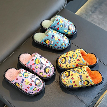 Нови сладки анимационни детски водоустойчиви плюшени чехли Мека подметка Неплъзгащи се зимни топли бебета Момчета Момичета Вътрешни домашни памучни обувки
