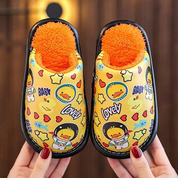 Нови сладки анимационни детски водоустойчиви плюшени чехли Мека подметка Неплъзгащи се зимни топли бебета Момчета Момичета Вътрешни домашни памучни обувки