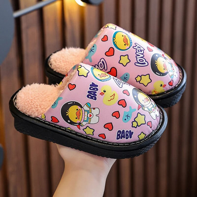 Jauna jauka multfilma bērnu ūdensizturīgas plīša čības Mīksta zole Neslīdoša ziemas silta zīdaiņu zēnu meitenes iekštelpu kokvilnas kurpes