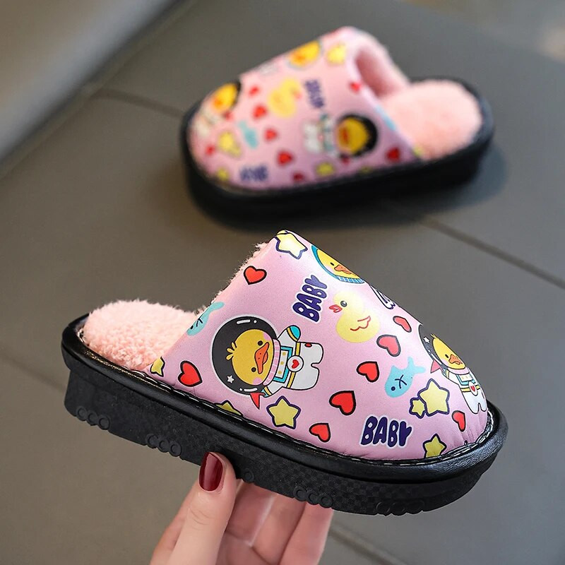 Jauna jauka multfilma bērnu ūdensizturīgas plīša čības Mīksta zole Neslīdoša ziemas silta zīdaiņu zēnu meitenes iekštelpu kokvilnas kurpes