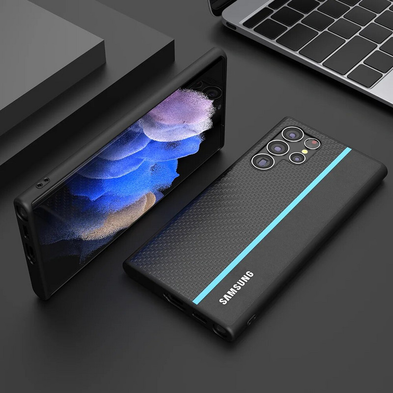Oglekļa šķiedras raksta datora maciņš priekš Samsung Galaxy S23 Ultra Matte aramid pret pirkstu nospiedumiem triecienizturīgs tālruņa vāciņš