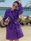 [EWQ] Korejas vienkrāsains sieviešu vējjakas jostas ar nolaižamu apkakli Trench mētelis, 2023. gada pavasara rudens, jauns 16Y7036