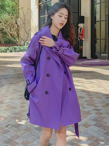 [EWQ] Κορεάτικη μονόχρωμη γυναικεία ζώνη αντιανεμική ζώνη με γυριστό γιακά με καμπαρντίνα 2023 Άνοιξη Φθινόπωρο Νέο 16Y7036