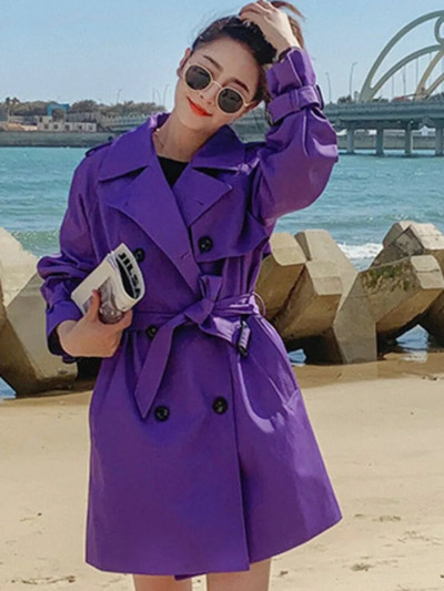 [EWQ] Korejas vienkrāsains sieviešu vējjakas jostas ar nolaižamu apkakli Trench mētelis, 2023. gada pavasara rudens, jauns 16Y7036