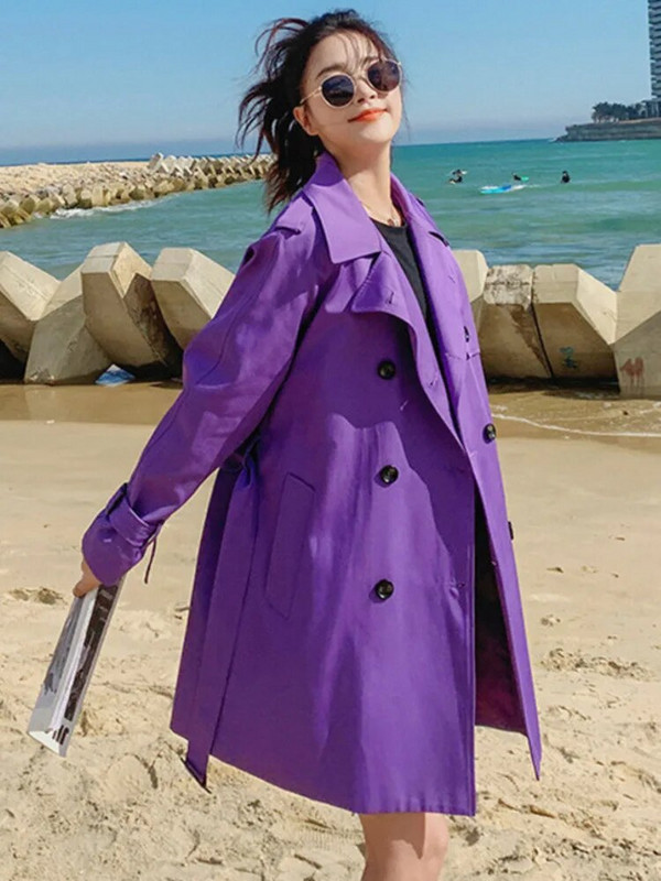 [EWQ] Korejas vienkrāsains sieviešu vējjakas jostas ar nolaižamu apkakli Trench mētelis, 2023. gada pavasara rudens, jauns 16Y7036