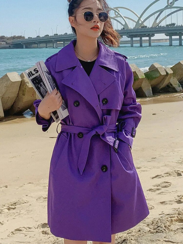 [EWQ] Korejas vienkrāsains sieviešu vējjakas jostas ar nolaižamu apkakli Trench mētelis, 2023. gada pavasara rudens, jauns 16Y7036