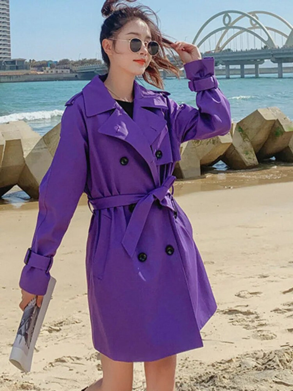 [EWQ] Korejas vienkrāsains sieviešu vējjakas jostas ar nolaižamu apkakli Trench mētelis, 2023. gada pavasara rudens, jauns 16Y7036