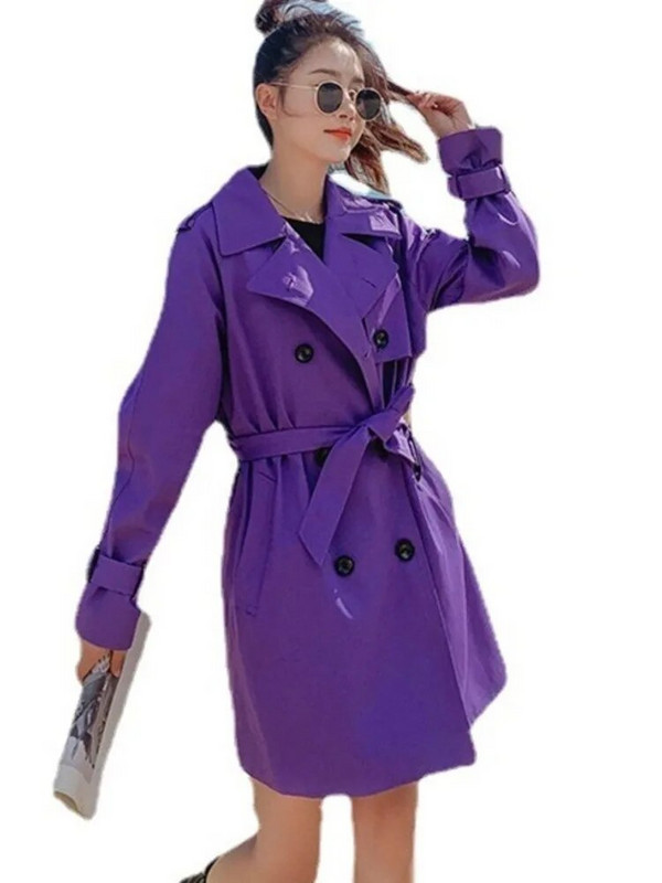 [EWQ] Korejas vienkrāsains sieviešu vējjakas jostas ar nolaižamu apkakli Trench mētelis, 2023. gada pavasara rudens, jauns 16Y7036