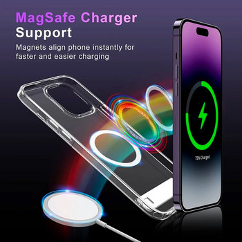 Магнитен прозрачен калъф за телефон за Magsafe със стойка за iPhone 14 Pro Max 13 12 11 Mini 15 Plus Удароустойчив мобилен заден капак