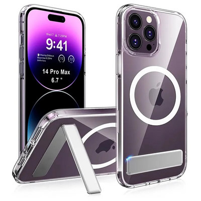 Магнитен прозрачен калъф за телефон за Magsafe със стойка за iPhone 14 Pro Max 13 12 11 Mini 15 Plus Удароустойчив мобилен заден капак
