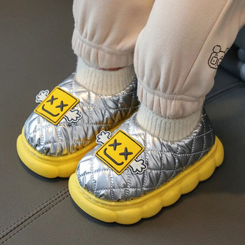 Нови зимни водоустойчиви памучни чехли Детски анимационни неплъзгащи се меки подметки Детски момчета Момичета Топли плюшени високи домашни обувки