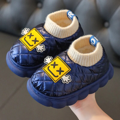 Jaunas ziemas ūdensnecaurlaidīgas kokvilnas čības Bērnu multfilma Neslīdoša mīksta zole Bērni zēni meitenes papēži silti plīša augstas mājas apavi