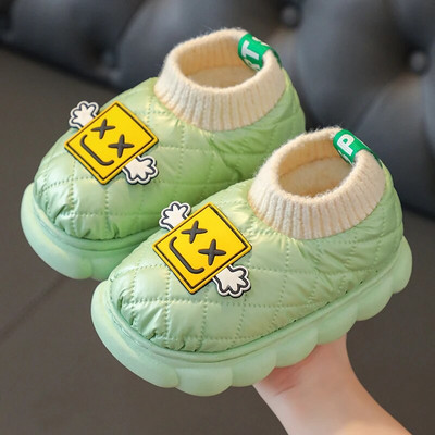 Jaunas ziemas ūdensnecaurlaidīgas kokvilnas čības Bērnu multfilma Neslīdoša mīksta zole Bērni zēni meitenes papēži silti plīša augstas mājas apavi