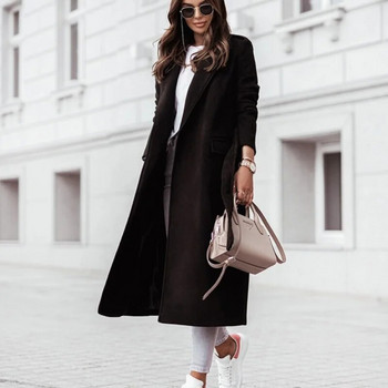 Нова дамска мода Есен Зима Връхни дрехи с дълги ръкави Дамски обикновени плътни дълги жилетки с връзки