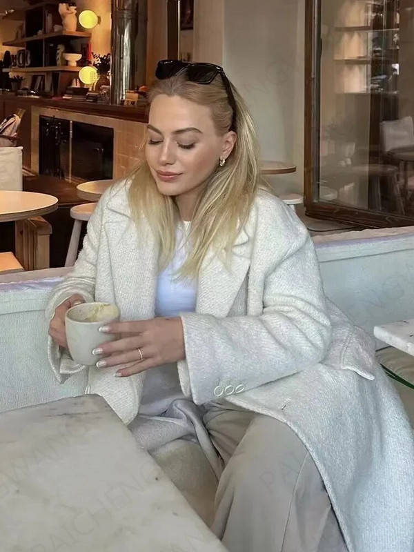 ZBZA Rudens un ziemas jauns brīvs modes sieviešu balts garš šiks top vintage pogu mētelis atloks silts biezināts mīksts pūkains mētelis