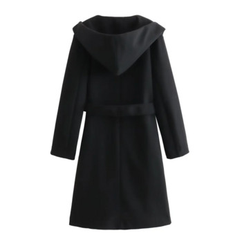 PB&ZA 2023 Φθινόπωρο και Χειμώνας Νέα γυναικεία μόδα και ιδιοσυγκρασία Ζώνη μεσαίου μήκους Φαρδύ παλτό με κουκούλα Μάλλινο παλτό