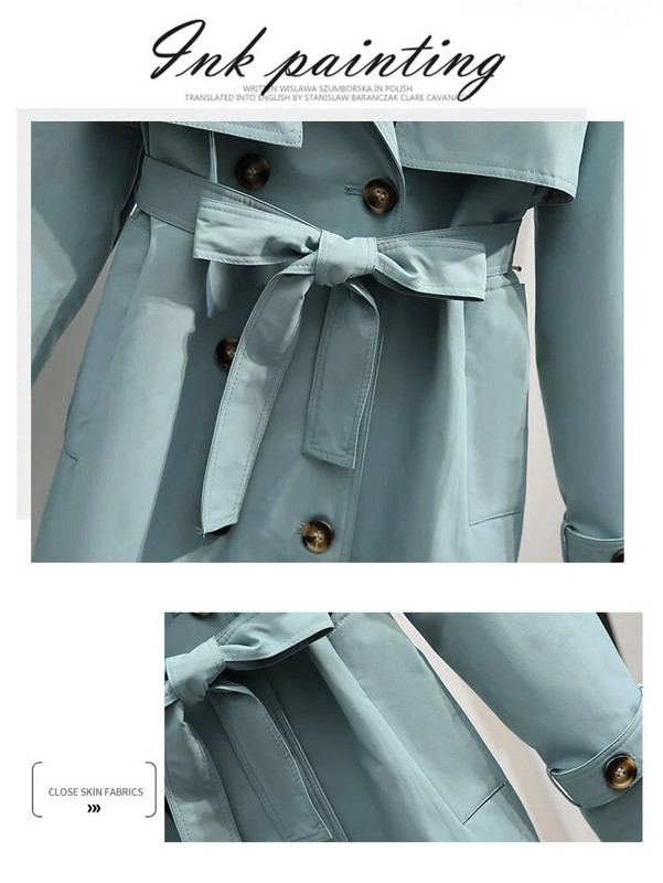 ITOOLIN rudens ziemas sieviešu garais mētelis, moderns vēja necaurlaidīgs mētelis, divrindu mēteļi, zaļa josta, vējjaka 2023