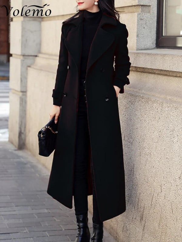 Talvemantel naiste ärikesksääre pikkusega jakk Formaalne villasegudega kaherealine mantel Paks õhuke naiste mantel