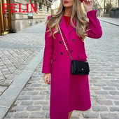 TRAF 2023 tömör őszi téli női rózsás dzseki bő hosszú, tömör kabátok alkalmi elegáns divat, hosszú gombos vérzés vastag kabát