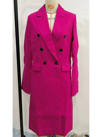 TRAF 2023 Едноцветно есенно-зимно дамско яке с рози Свободни дълги едноцветни палта Ежедневно елегантно модно дебело палто с дълги копчета