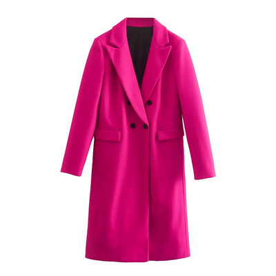 TRAF 2023 tömör őszi téli női rózsás dzseki bő hosszú, tömör kabátok alkalmi elegáns divat, hosszú gombos vérzés vastag kabát