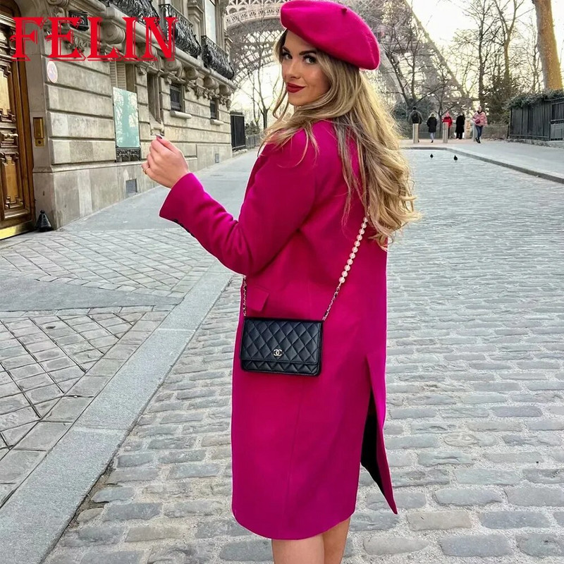 TRAF 2023 tömör őszi téli női rózsás dzseki bő hosszú, tömör kabátok alkalmi elegáns divat, hosszú gombos vérzés vastag kabát