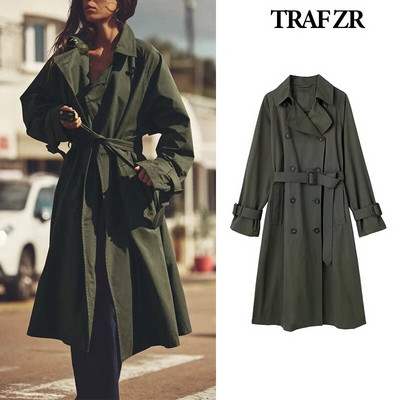 TRAF ZR Long Trench Grezns elegants uzrakts sieviešu mētelis Y2k Jaunums virsdrēbēs Sieviešu vējjakas 2023. gada modernais mētelis sievietēm