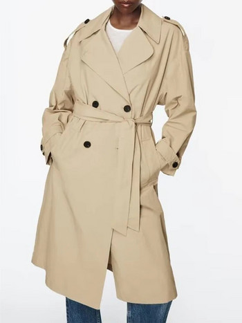 TRAF Trench Jacket Γυναικείο φθινόπωρο 2023 Νέο κομψό ίσιο πέτο μακριά γυναικεία καμπαρντίνα μόδας Street Κομψή νεανική ζώνη