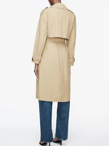 TRAF Trench Jacket Γυναικείο φθινόπωρο 2023 Νέο κομψό ίσιο πέτο μακριά γυναικεία καμπαρντίνα μόδας Street Κομψή νεανική ζώνη