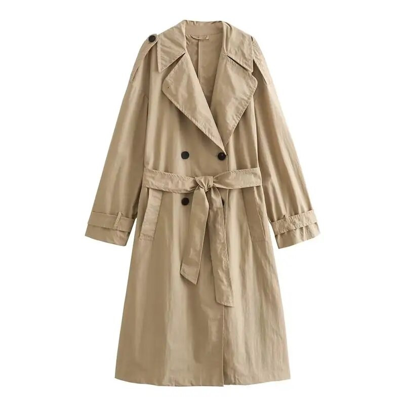 TRAF Trench Jacket Γυναικείο φθινόπωρο 2023 Νέο κομψό ίσιο πέτο μακριά γυναικεία καμπαρντίνα μόδας Street Κομψή νεανική ζώνη