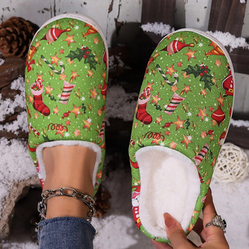 Дамски чехли Домашни Коледни дизайнерски обувки Дамски зимни Дядо Коледа Карикатура Пухкави чехли Апартаменти Къща Пързалки с кожа Двойка