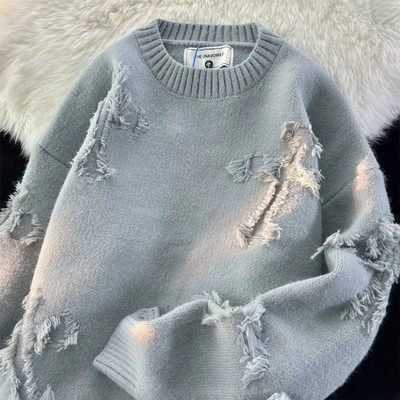 2023 Autumnand y2k Streetwear Férfi Új Retro Hole rojtos pulóver Laza, sokoldalú pulóver férfiaknak és nőknek, hosszú ujjú pulóver