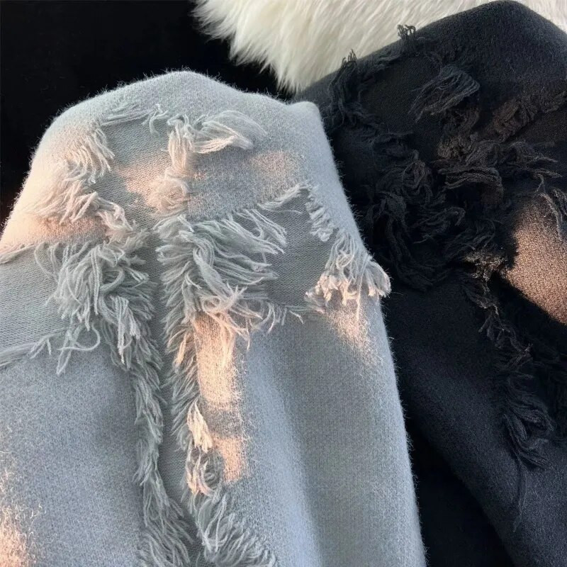 2023 Autumnand y2k Streetwear Férfi Új Retro Hole rojtos pulóver Laza, sokoldalú pulóver férfiaknak és nőknek, hosszú ujjú pulóver