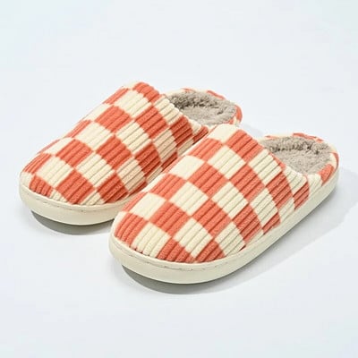 Νέες γυναικείες παντόφλες σκακιέρας για το σπίτι Χειμερινές απαλές ζεστές βελούδινες οικιακές τσουλήθρες Εσωτερική χοντρή σόλα Αντιολισθητικά παπούτσια για ζευγάρια