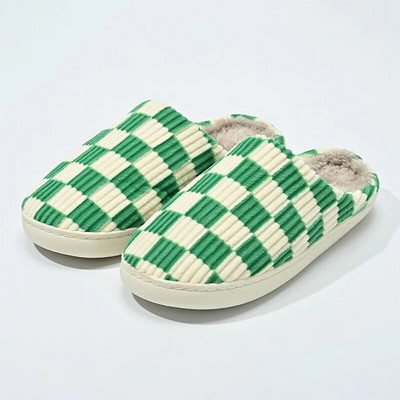 Νέες γυναικείες παντόφλες σκακιέρας για το σπίτι Χειμερινές απαλές ζεστές βελούδινες οικιακές τσουλήθρες Εσωτερική χοντρή σόλα Αντιολισθητικά παπούτσια για ζευγάρια